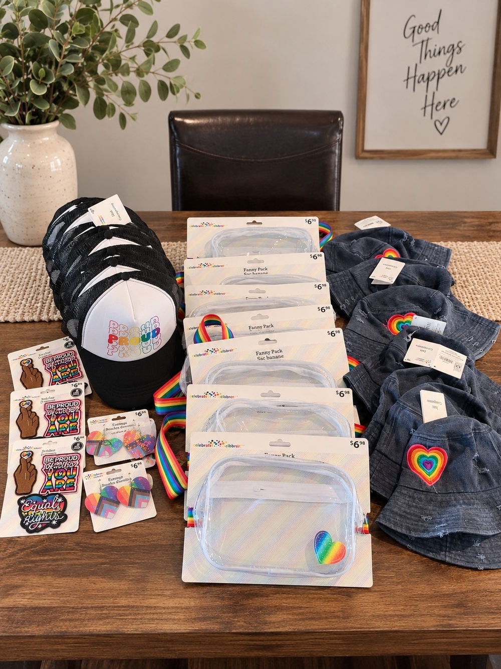 Pride Rainbow Bundle 31pc NWT Hats Fanny Packs Earrings Patches LGBTQ+